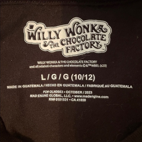 Willy Wonka Chocolate Factory Black Crew Neck Kids L 10-12 Gold Graphic NWOT - Picture 5 of 5